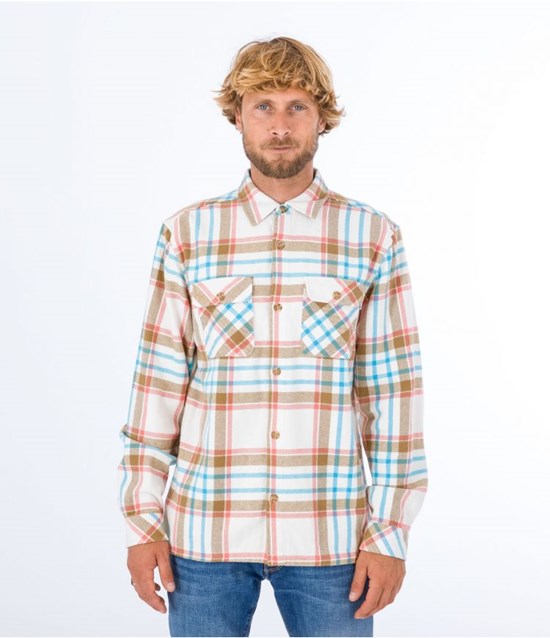 Hurley Shirt Flannel Santa Cruz Shoreline Barely Bone | 43091BKEU