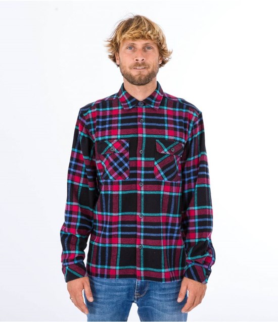 Hurley Shirt Flannel Santa Cruz Shoreline Svarta | 43096AVNZ