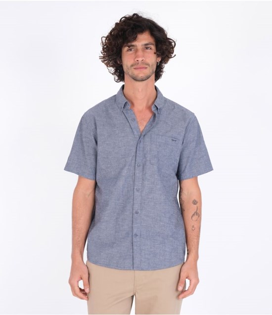 Hurley Shirt Korta Sleeve O&o Space Dye Marinblå | 46581QRYJ