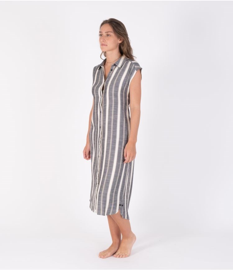 Hurley Button Front Midi Shirt Klänning - Dresses And Overalls Randig | 17698MZGQ