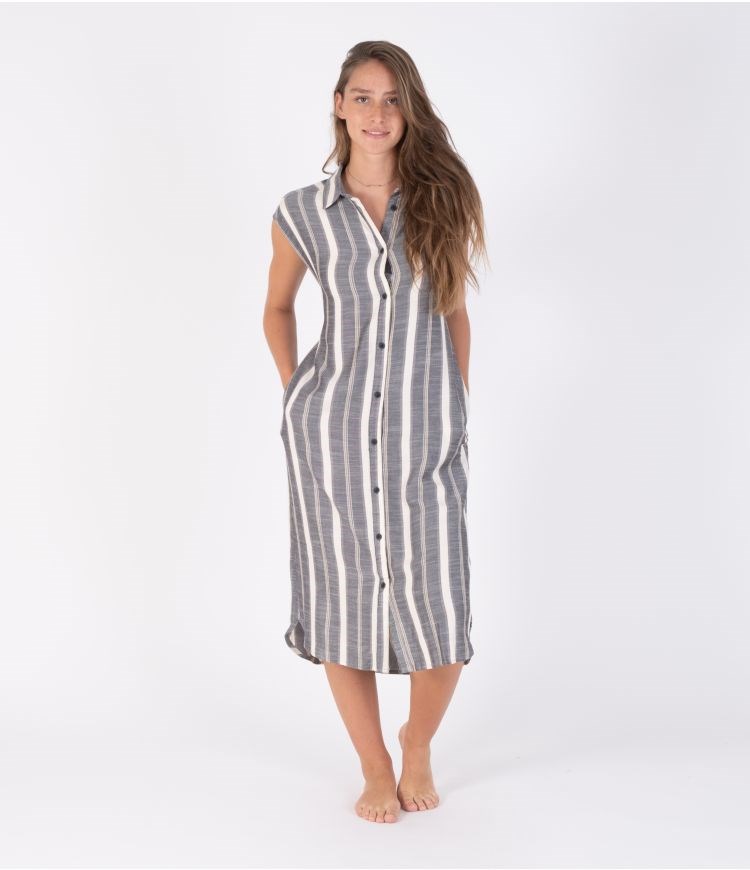 Hurley Button Front Midi Shirt Klänning - Dresses And Overalls Randig | 17698MZGQ