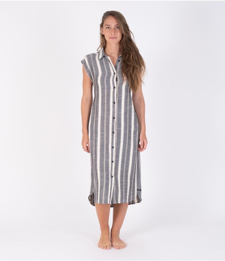 Hurley Button Front Midi Shirt Klänning - Dresses And Overalls Randig | 17698MZGQ