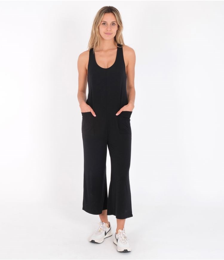 Hurley Jumpsuit Straps Cropped Caviar | 42859ZEMF