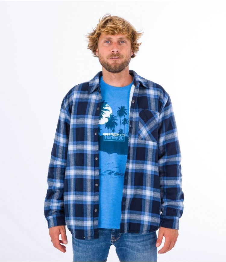 Hurley Shirt Flannel Portland Sherpa Fodrade Marinblå | 73416UBAY