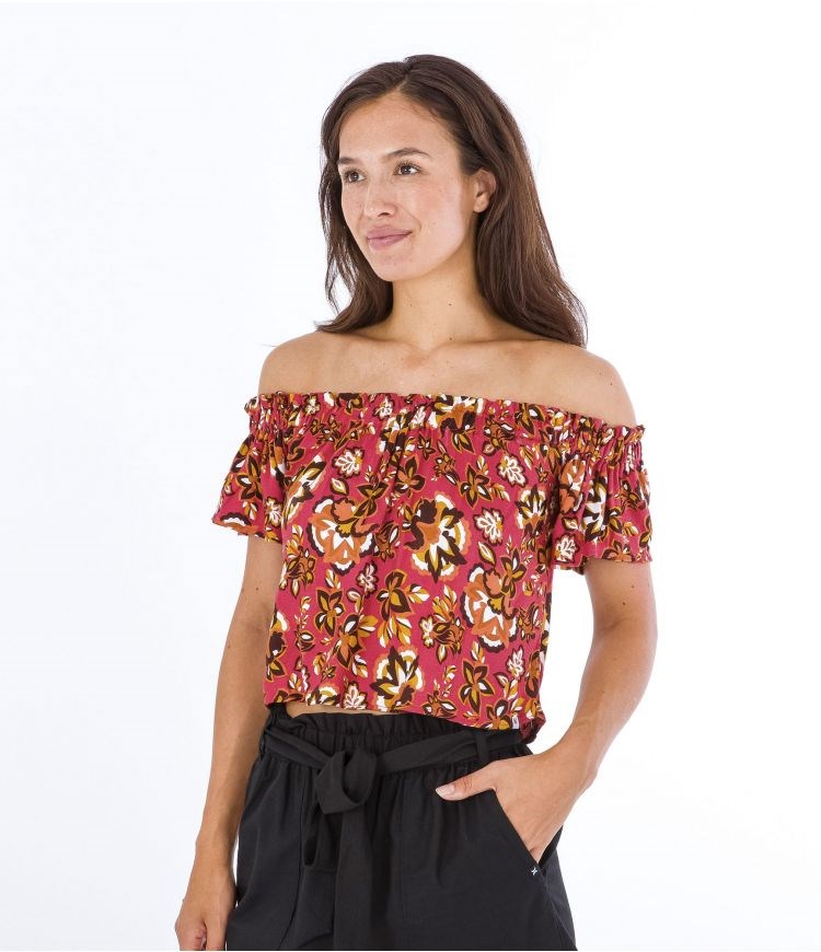 Hurley Top Fluid Off Shoulder Retro Floral | 13260BEVY